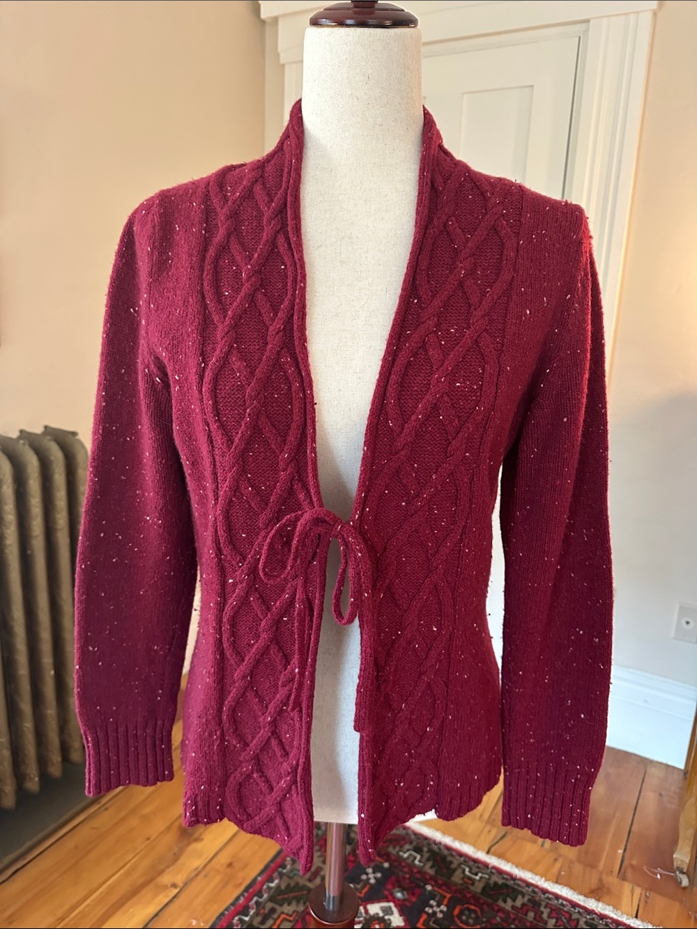 Eddie Bauer Cashmere Wool Burgundy Cardigan with Tie Front